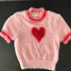 Kimchi Blue Pink Fuzzy Tee with Heart